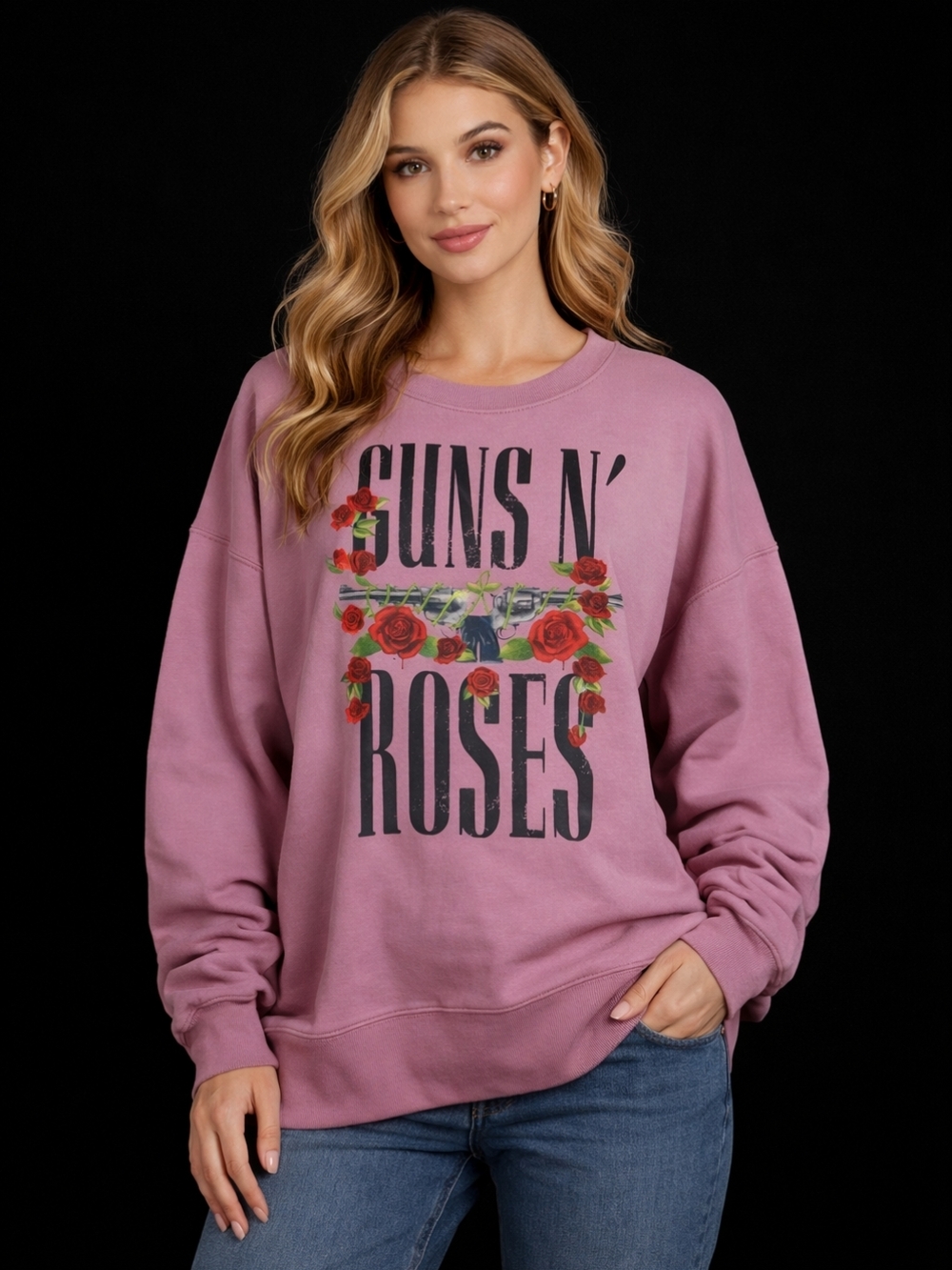 Urban Outfitters Guns N' Roses Pink Graphic Crewneck Fleece Sweatshirt XS